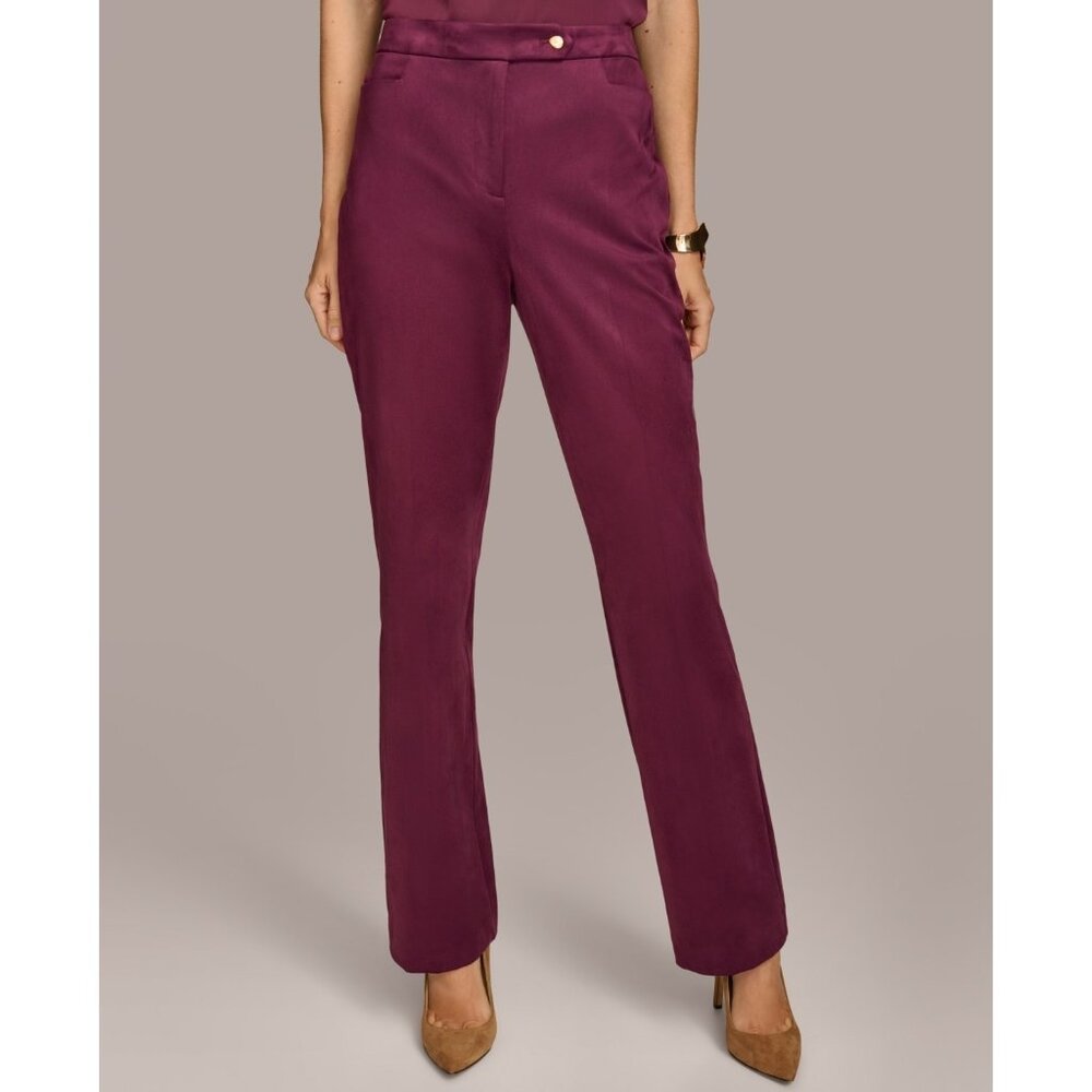Donna Karan New York Straight-Leg Faux-Suede Pants Size 12 Plum Purple MSRP $119